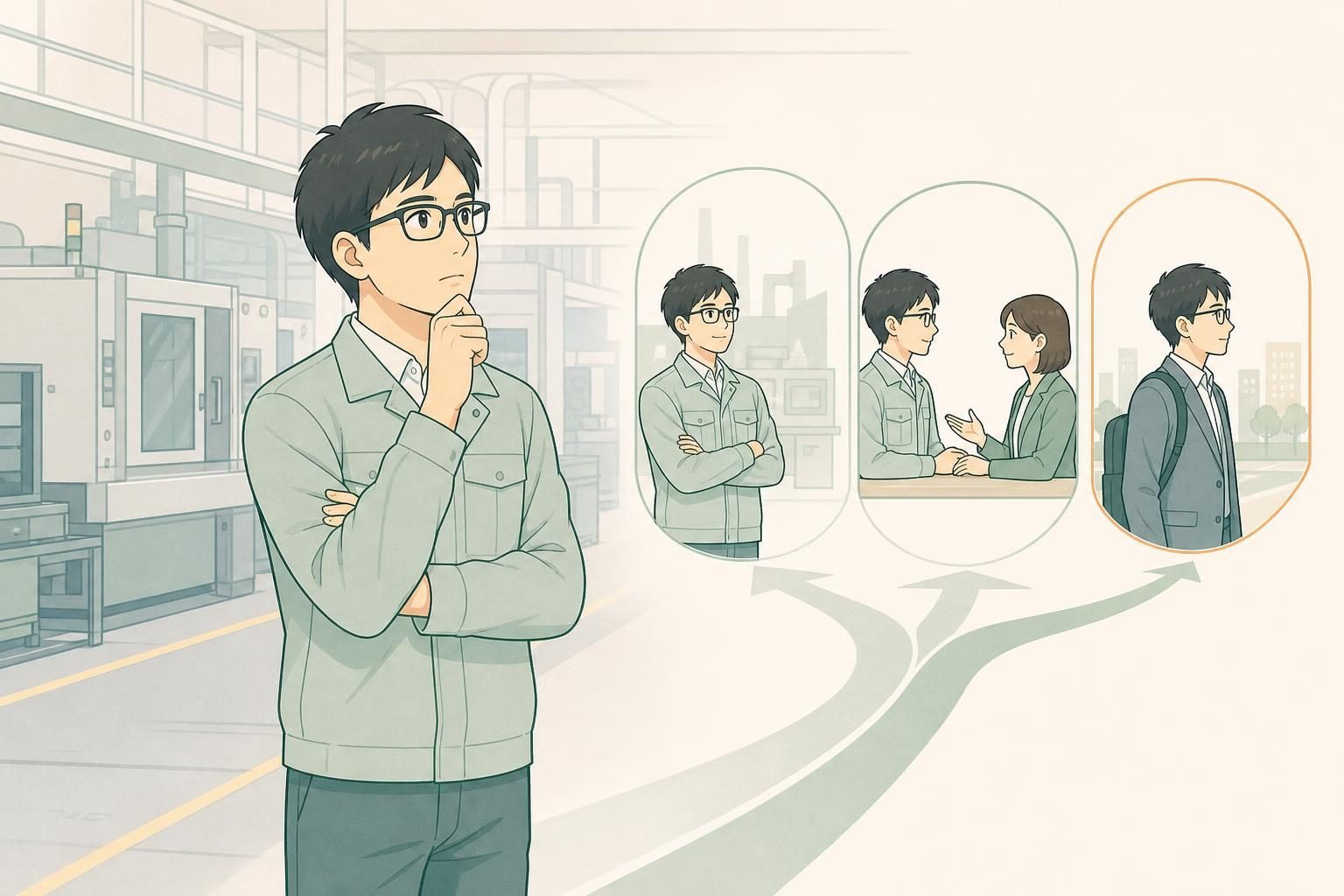 会社の前兆を冷静に確認し、自分を守る準備を始めましょうの内容を表すイラスト