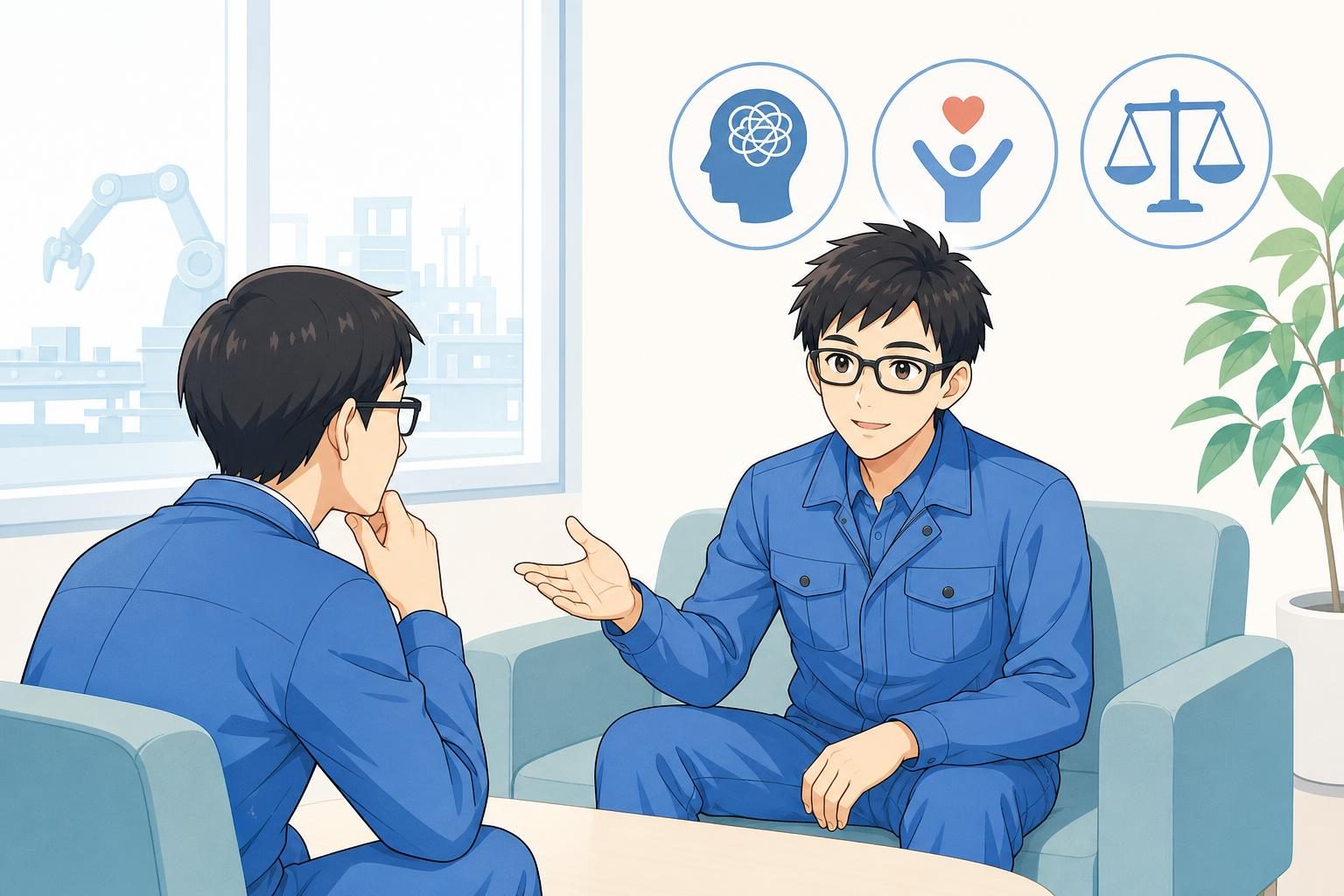転職するか迷ったら、不満の原因と心身の状態で判断しますの内容を表すイラスト