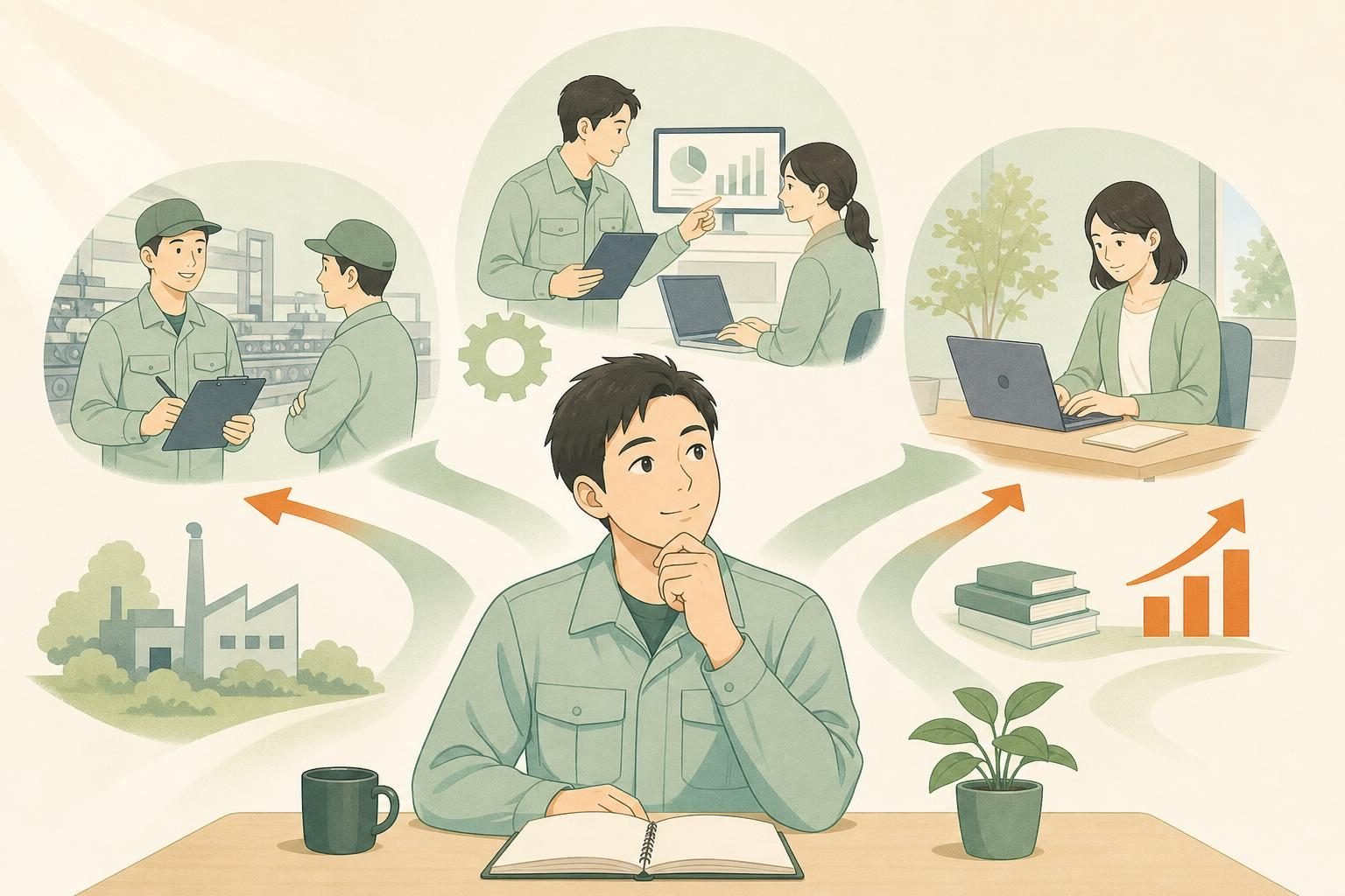 30歳の工場勤務から転職できる?強み・判断基準・進め方を解説のまとめを表すイラスト