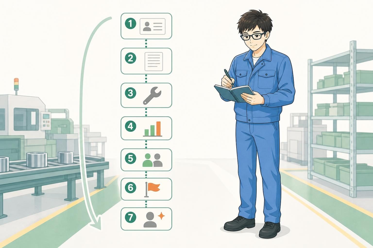 職務経歴書を形にする7つの作成ステップの内容を表すイラスト