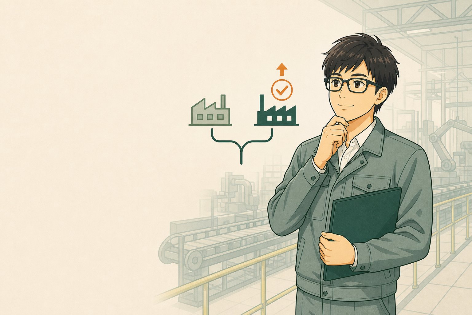 それでも給料が低いなら、製造業の中で転職を検討しようの内容を表すイラスト