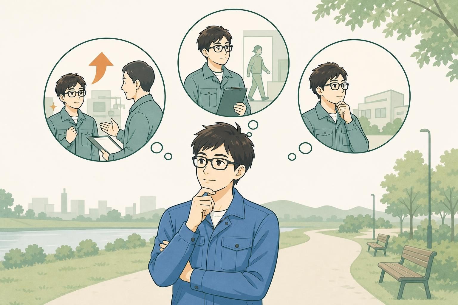 現職の改善と転職を条件で比べるの内容を表すイラスト