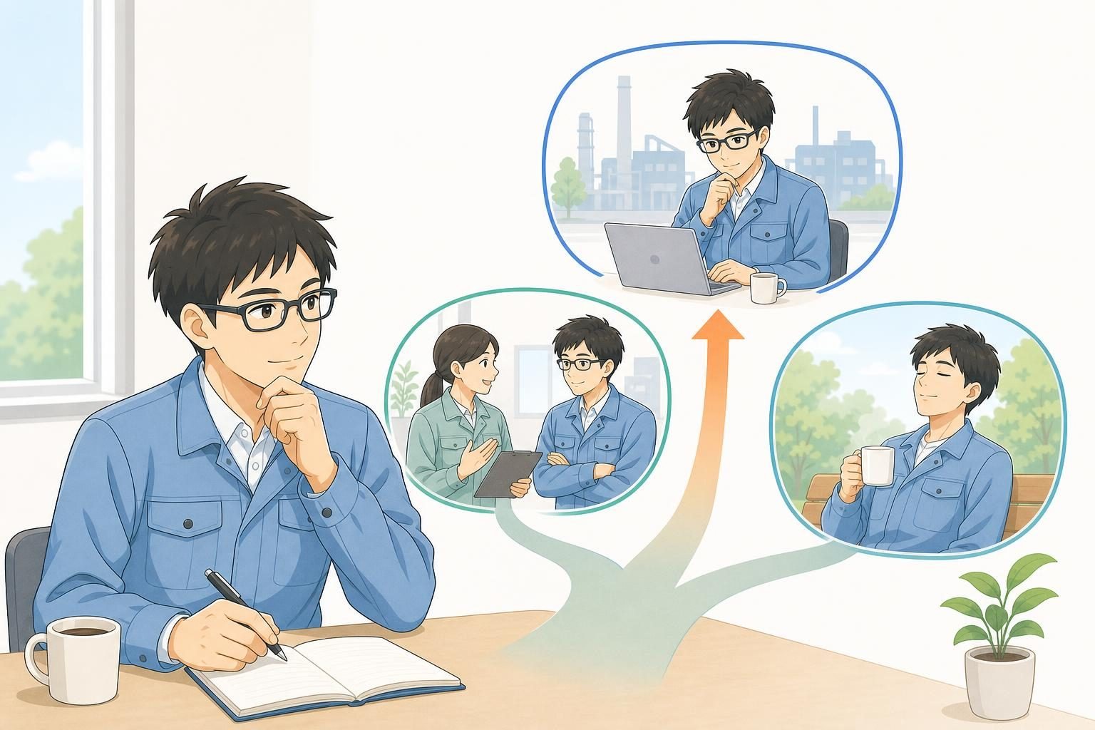 製造業ホワイト企業ランキングの見方｜年収・残業・休日で選ぶ方法のまとめを表すイラスト