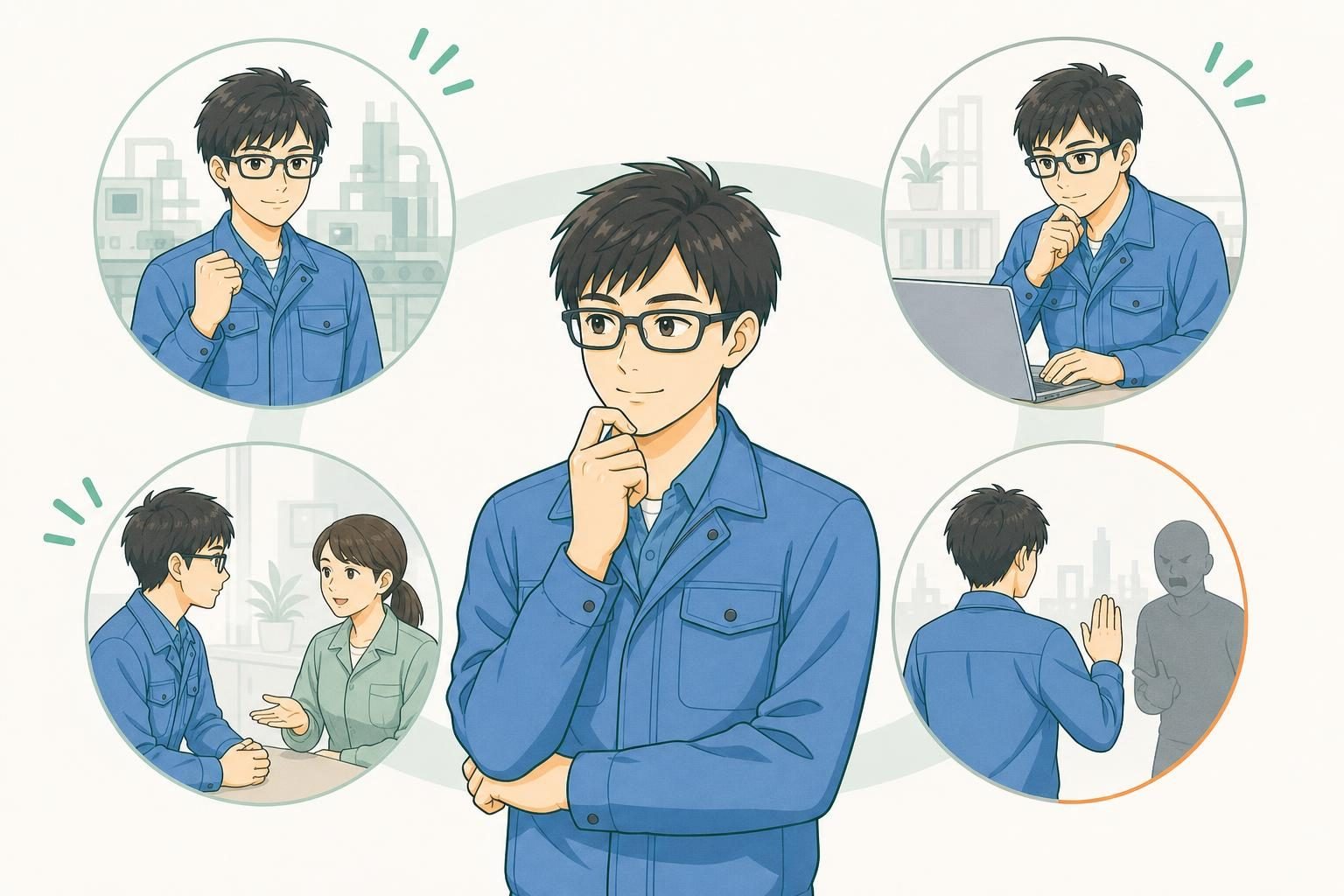 状況に合わせて「残る・調べる・離れる」を選びますの内容を表すイラスト